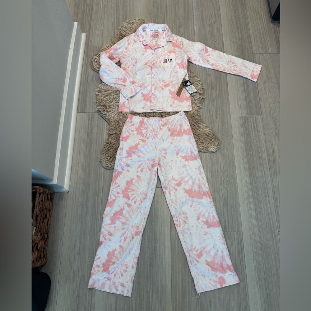 BRAND NEW W TAGS Rae Dunn Pink and White Kids Girls Size 7/8 Pajama Set